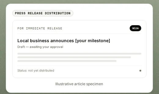 Press release draft on reviewautomators.com marked as awaiting approval and not yet distributed